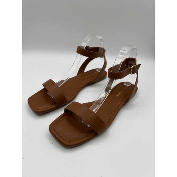 SUN STONE QUEBECC ANKLE-STRAP FLAT SANDAL COGNAC WOMENS SIZE 8.5M - Picture 5 of 9
